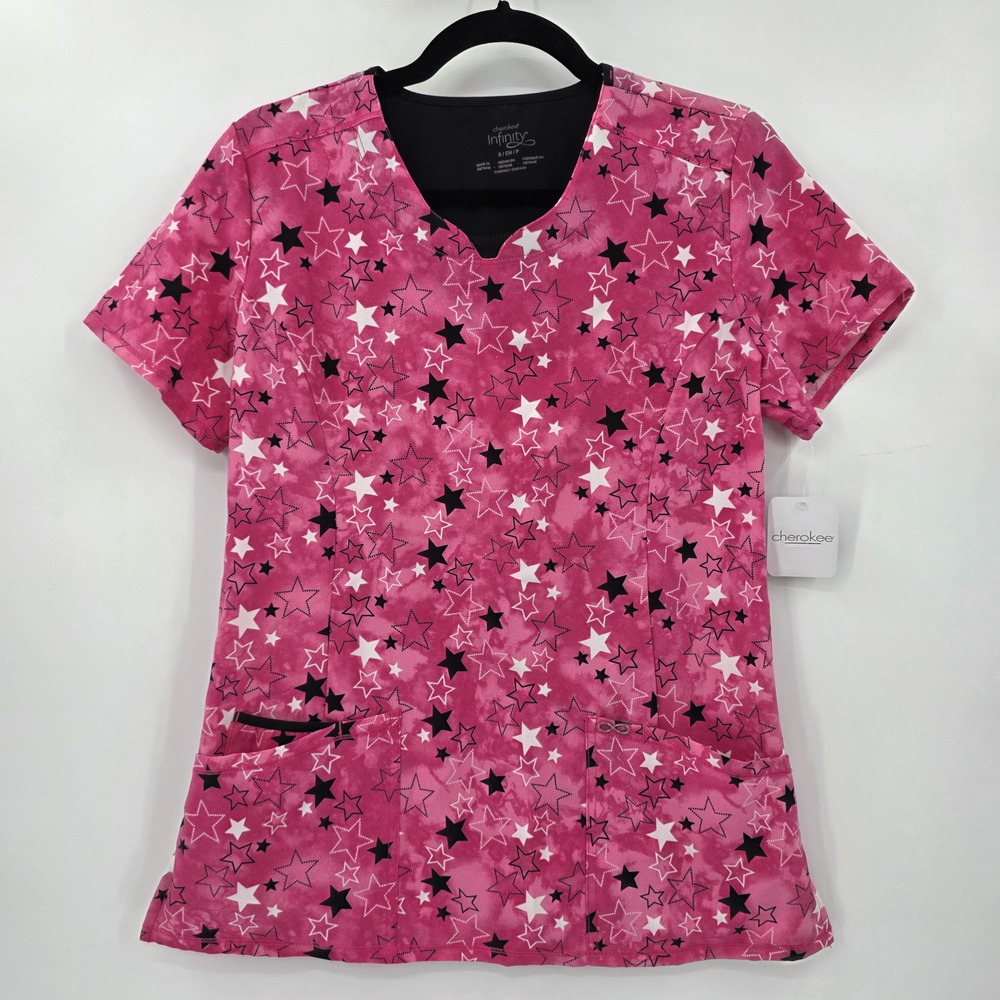 Cherokee Infinity Women's Small Stars Scrub Top Stretch Medical